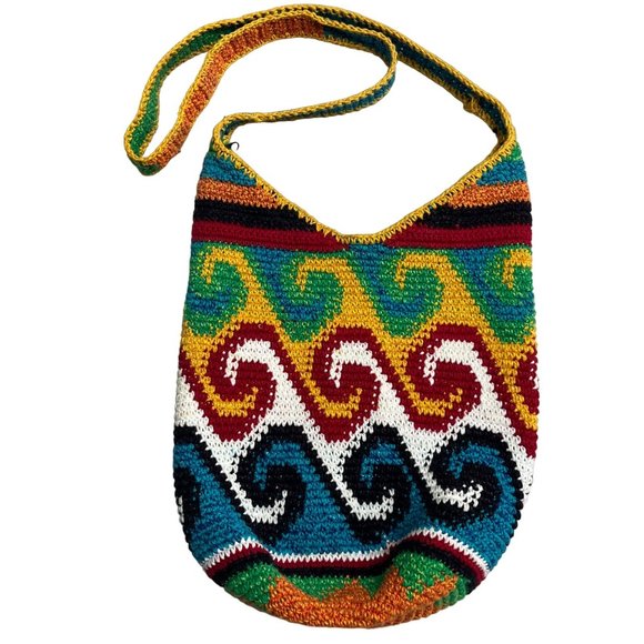 Boho Crochet Multicolor 14" Festival Shoulder Crossbody Artisan Hippie Bag Purse - Picture 3 of 10